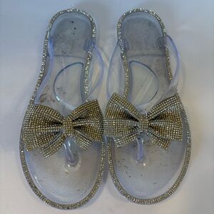 Forever rhinestone & bow accented jelly flip flops sandals size 9